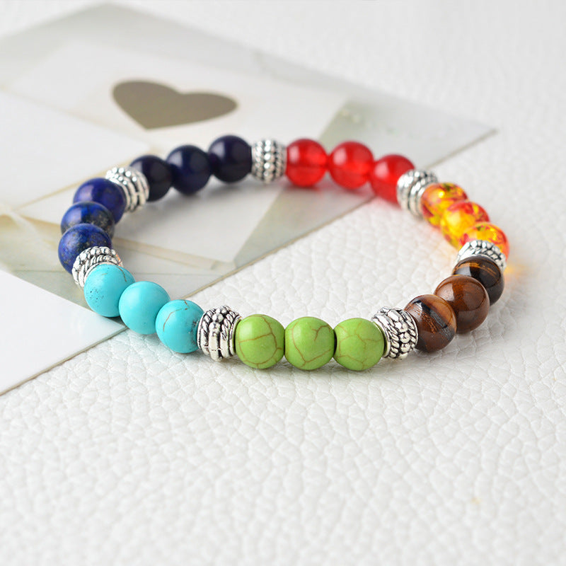 Natural Stone Colorful Chakra Energy Yoga Bracelet