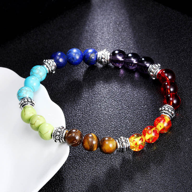 Natural Stone Colorful Chakra Energy Yoga Bracelet