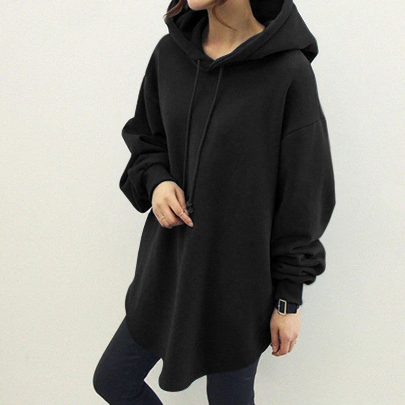 Casual Long Sleeve Pocket Hooded Drawstring Loose Sweatshirt